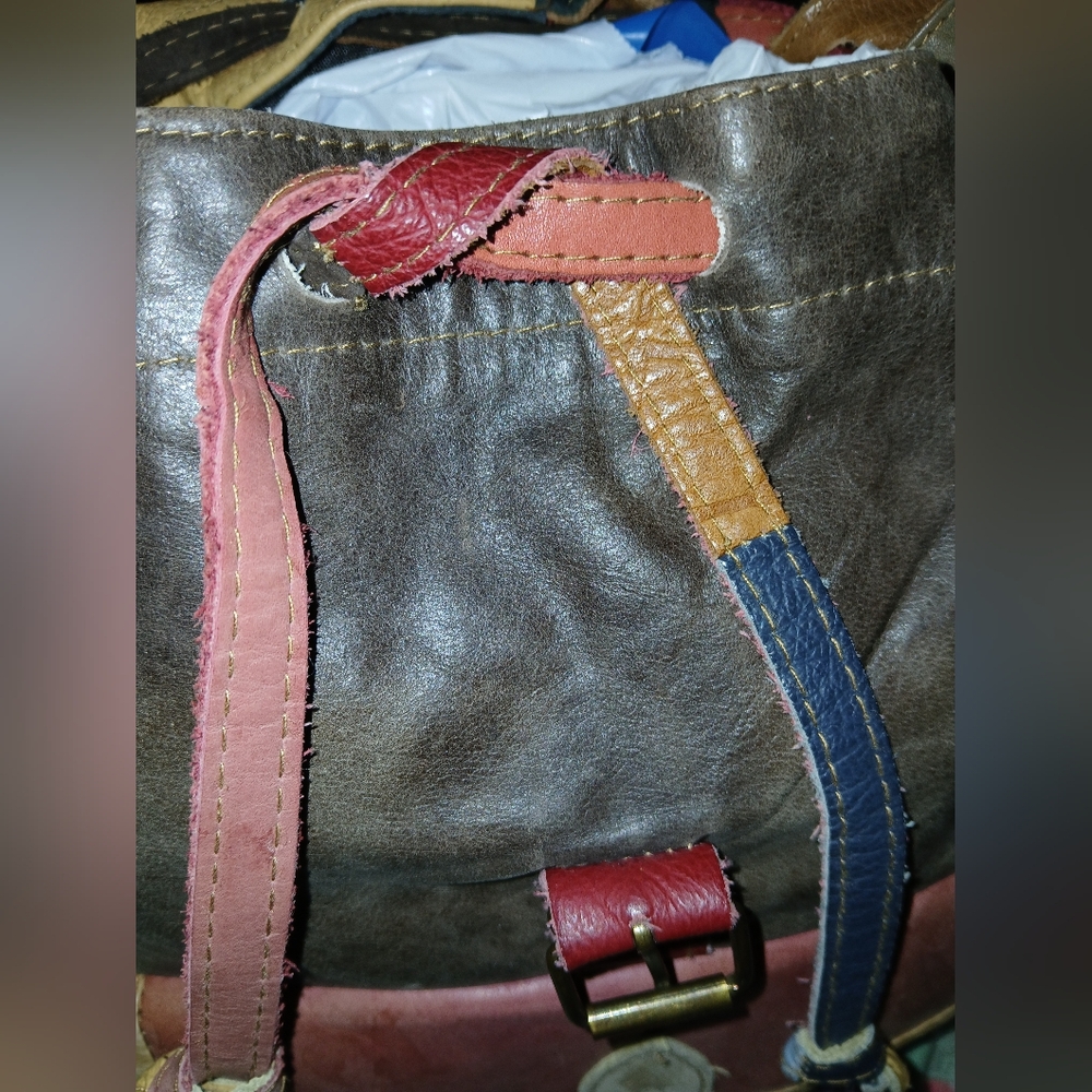 Vintage Patchwork Leather Large Backpack - Waterspots - Picture 8 of 9